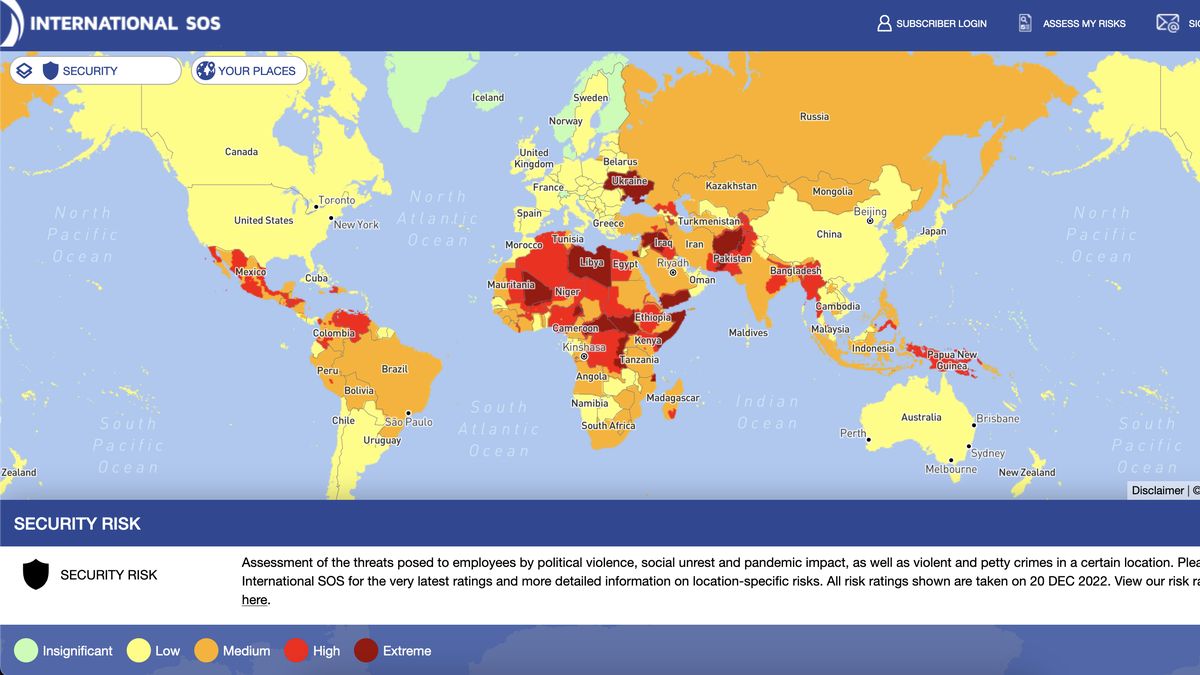 Opravdu bezpečných míst je na planetě jen pár, ukazuje mapa cestovních rizik